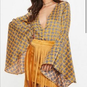 70s Satin Paisley Yellow Bodysuit